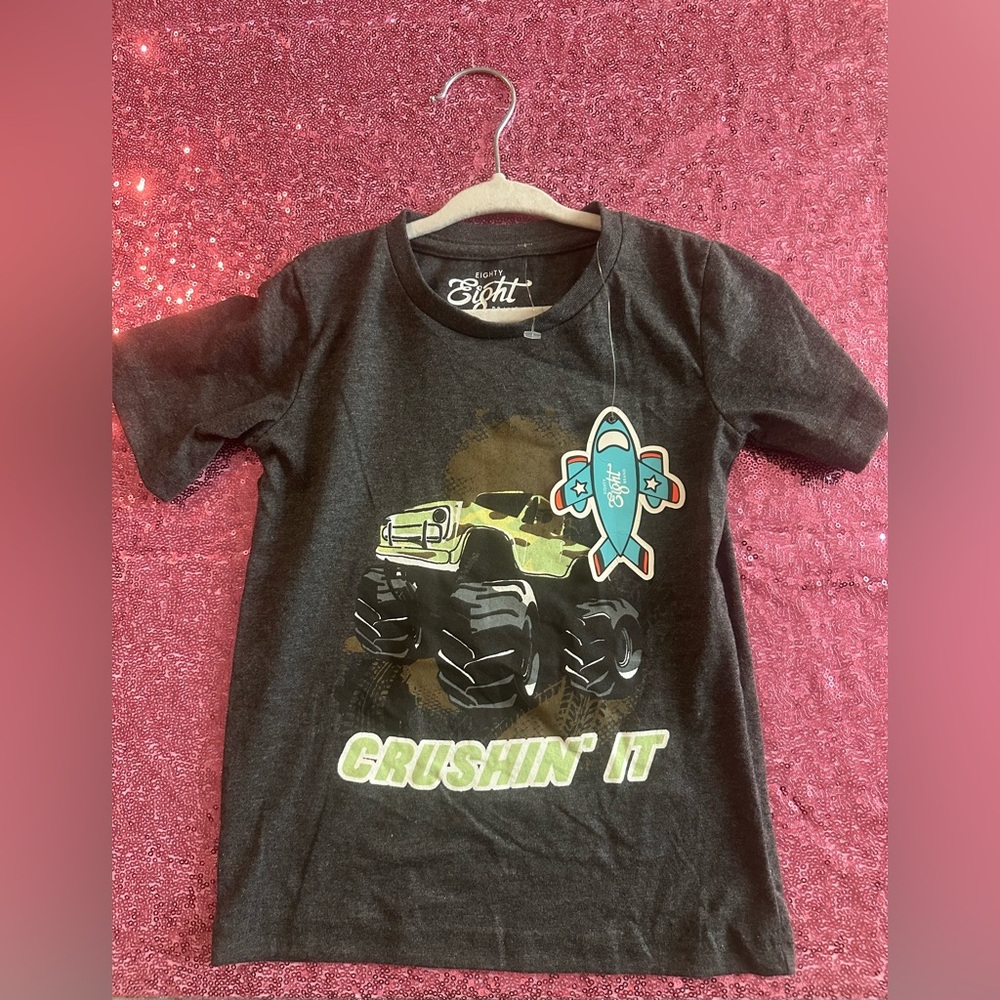 Eight Sixty Black Tee with Green Monster Truck Graphic